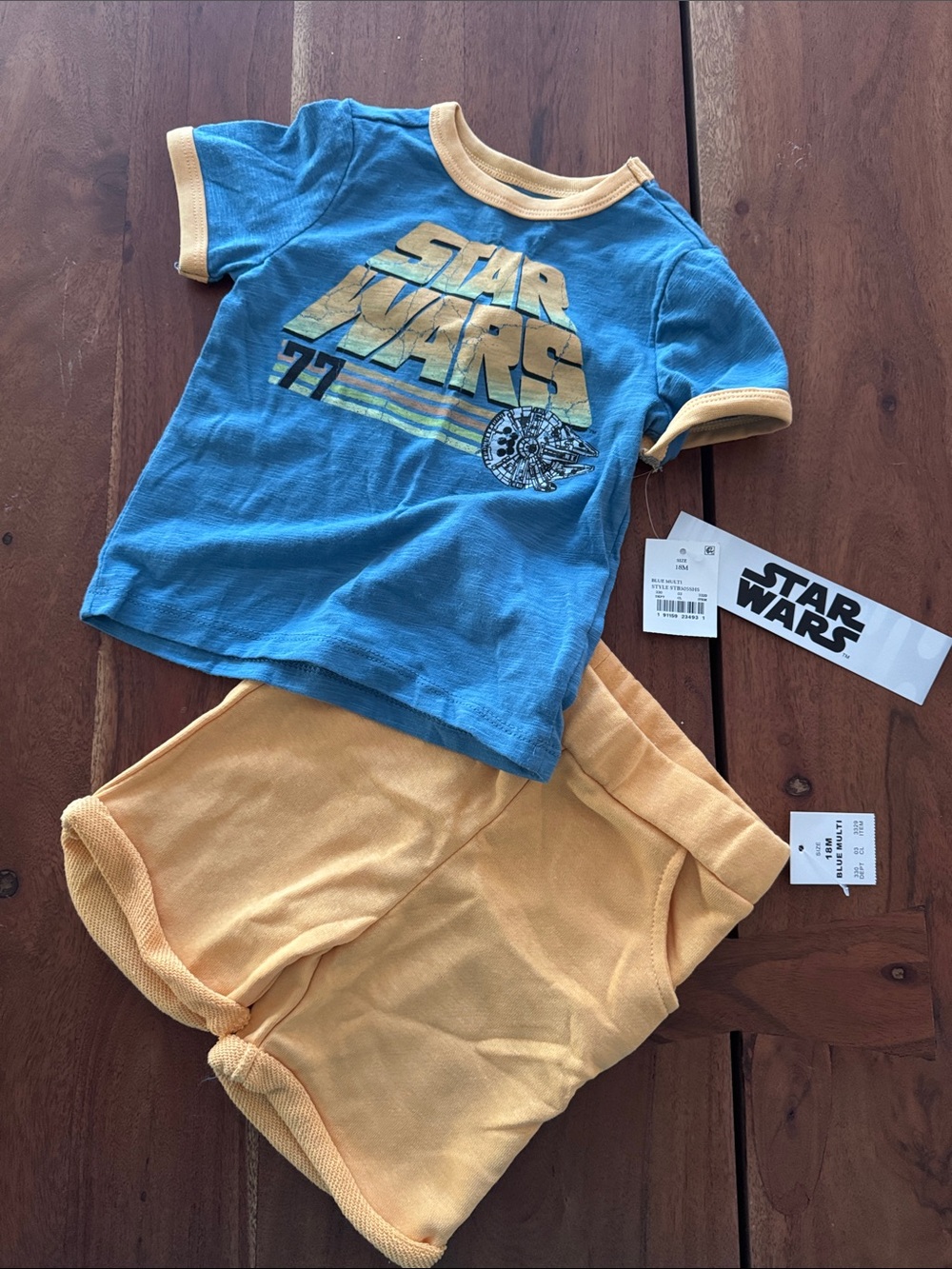 NWT Star Wars Blue & Yellow Kids Short Set with Millennium Falcon Graphic